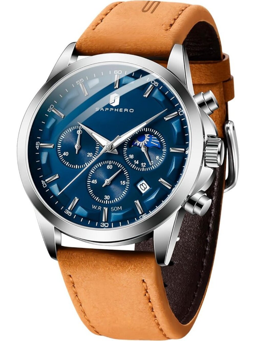 Stylish Men's Chronograph Watch, Waterproof Stainless Steel, Luminous Date Dial